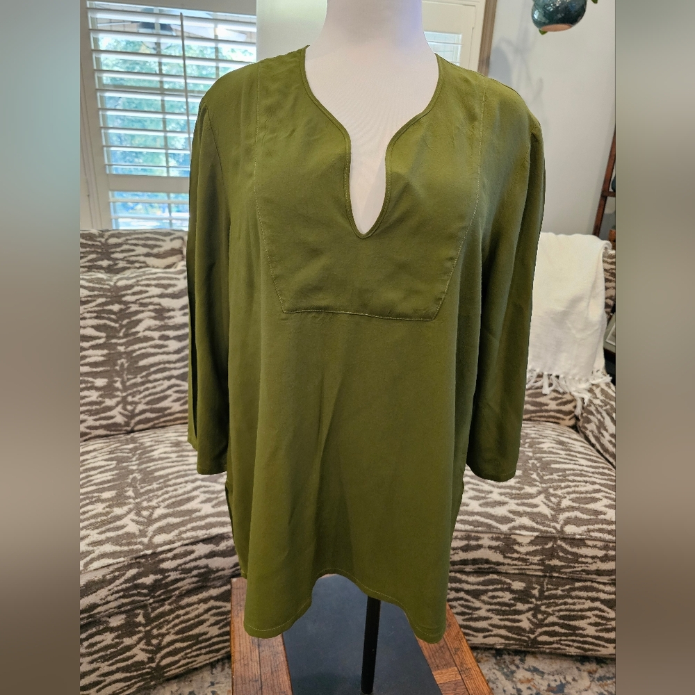 Jams World V Neck Popover Tunic Womens Size Large 3/4 Sleeve Cypress Green